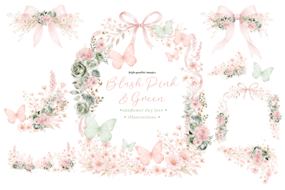 Download Blush Pink &amp; Sage Wildflowers Clipart, - Clipart Collection