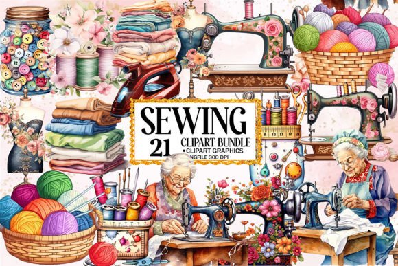 Download Watercolor Vintage Sewing Clipart Bundle - Clipart Collection