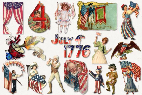 Download July 4 Independence Day Vintage Clipart - Clipart Collection