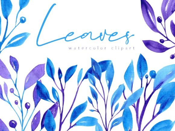 Download Blue&amp;purple Watercolor Leaves Clipart - Clipart Collection