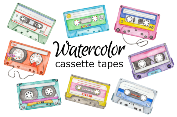 Download Watercolor Clipart Retro Cassette Tapes - Clipart Collection