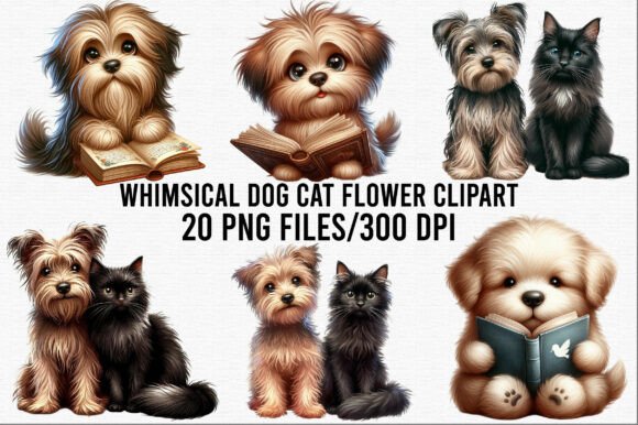 Download Whimsical Dog Cat Flower Clipart - Clipart Collection