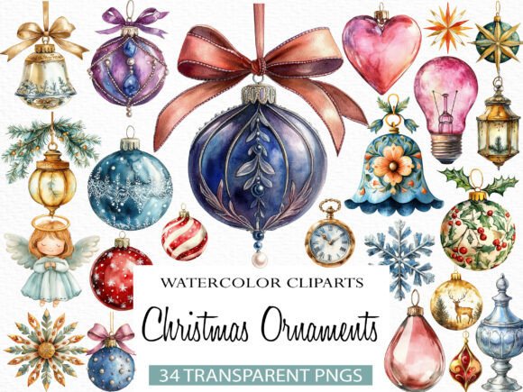 Download Vintage Christmas Ornaments Clipart - Clipart Collection