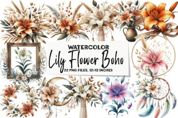 Download Watercolor Lily Flower Boho Clipart - Clipart Collection