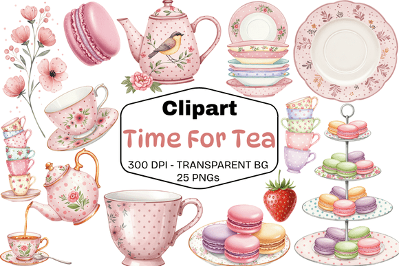 Download Charming Tea Party Clipart Set - Clipart Collection