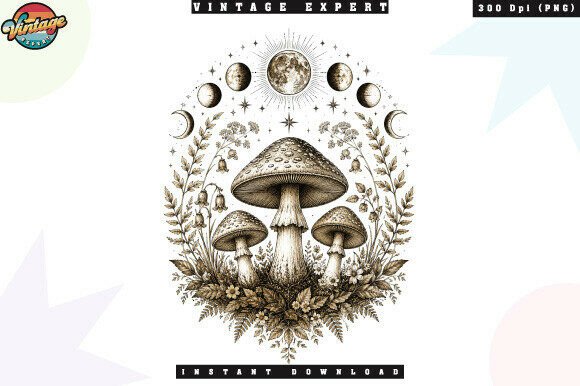 Download Celestial Mushroom Botanical Vintage PNG - Vintage png Collection