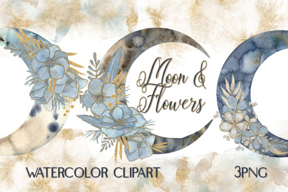 Download Watercolor Boho Clipart Moon &amp; Flowers - Clipart Collection