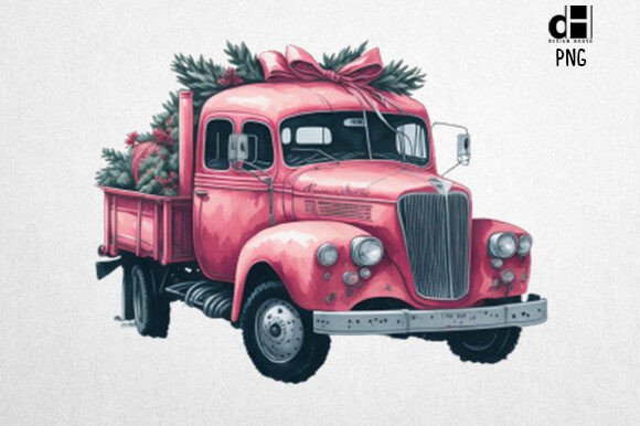 Download Pink Christmas Truck Vintage Clipart PNG - Clipart Collection