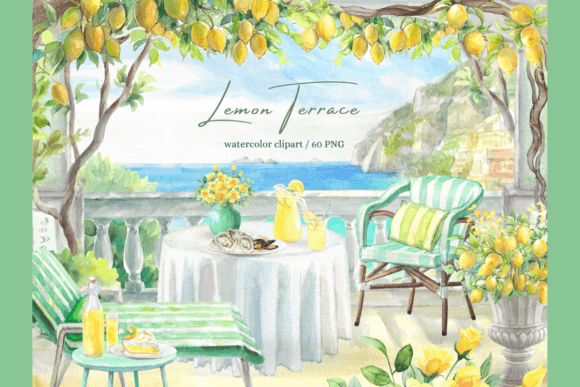 Download Watercolor Lemon Terrace DIY Clipart Set - Clipart Collection