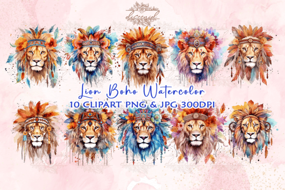 Download Lion Boho Watercolor Clipart - Clipart Collection