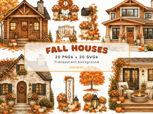 Download Fall House Watercolor Cliparts, Autumn - Clipart Collection
