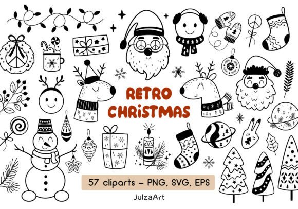 Download Black and White Retro Christmas Clipart - Clipart Collection