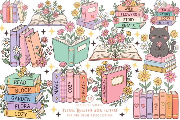 Download Floral Reading Book Clipart - Clipart Collection
