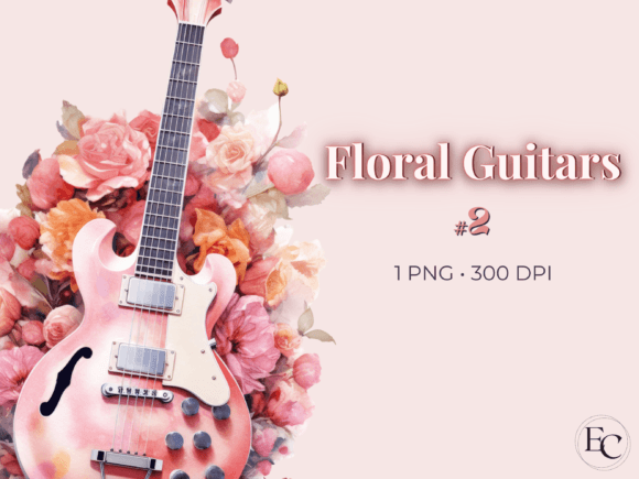 Download Pink Floral Guitar Watercolor Clipart - Clipart Collection