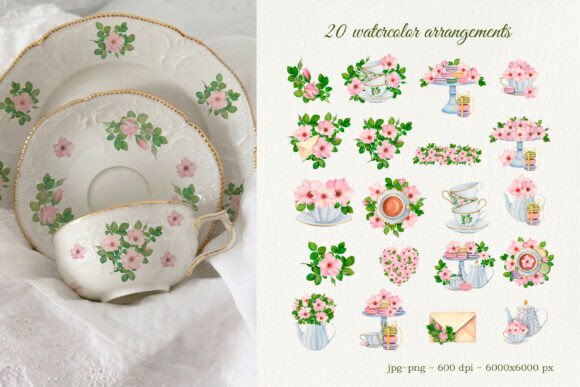 Download Rococo Wild Rose Tea Time Watercolor - Rococo Collection