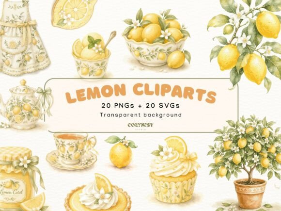 Download Lemon Watercolor Cliparts, Summer Bakery - Clipart Collection