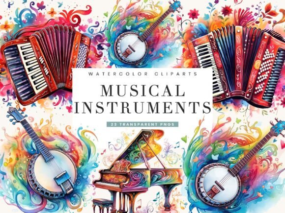 Download Watercolor Musical Instruments Clipart - Clipart Collection