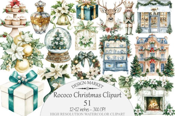 Download Watercolor Rococo Christmas Clipart - Clipart Collection