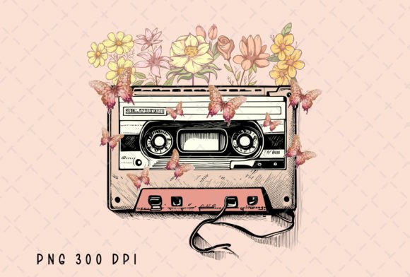 Download Retro Cassette Tape Flowers Vintage PNG - Vintage png Collection