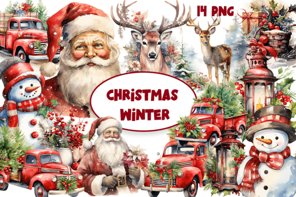 Download Watercolor Christmas Vintage Clipart - Clipart Collection