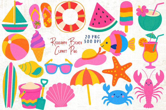 Download Risograph Beach Clipart PNG Bundle - Clipart Collection