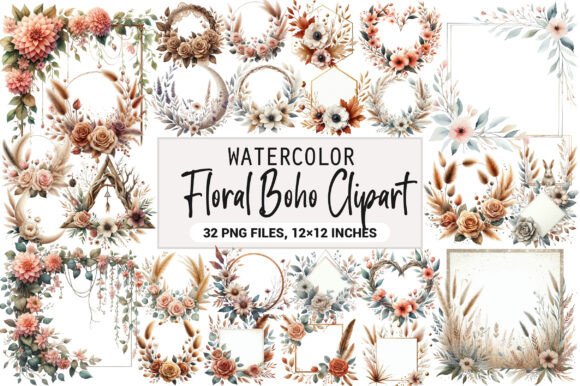 Download Floral Frame Border Wreath. Boho Clipart - Clipart Collection