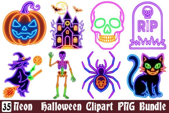 Download Neon Halloween Clipart PNG Bundle - Clipart Collection