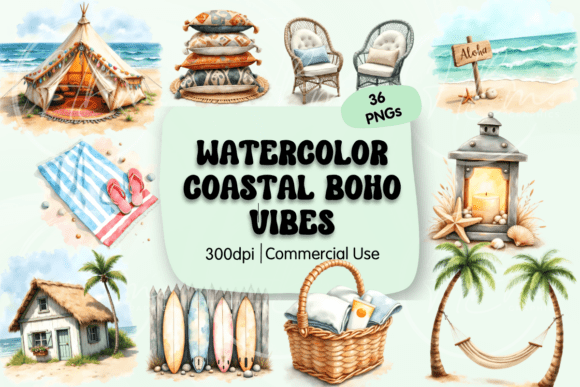 Download Coastal Boho Watercolor Clipart - Clipart Collection