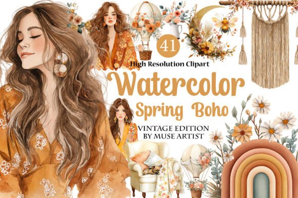 Download Watercolor Spring Boho Clipart - Clipart Collection