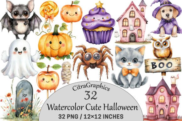 Download Watercolor Cute Halloween Clipart. - Clipart Collection