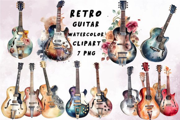Download Retro Guitar Watercolor Clipart Png - Clipart Collection