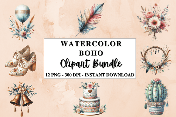 Download Watercolor Boho Clipart Bundle - Clipart Collection