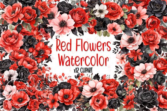 Download Red and Black Flowers Watercolor Clipart - Clipart Collection