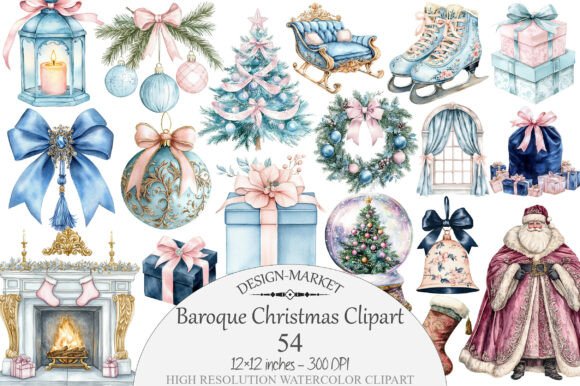 Download Watercolor Baroque Christmas Clipart - Clipart Collection