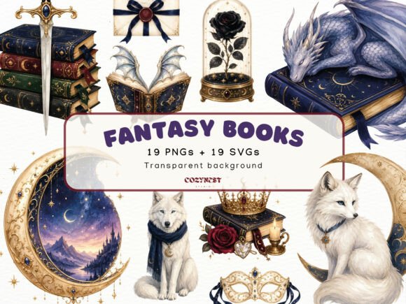 Download Fantasy Book Lover Watercolor Cliparts - Clipart Collection