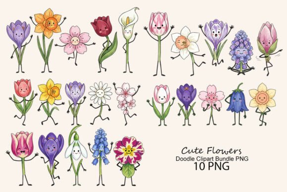 Download Cute Flowers Doodle Clipart Bundle PNG - Clipart Collection