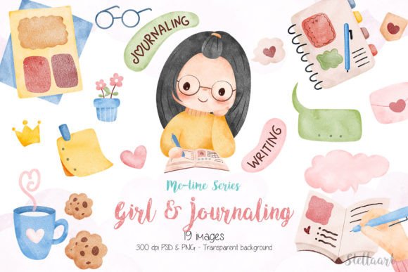 Download Girl and Journaling Watercolor Clipart - Clipart Collection