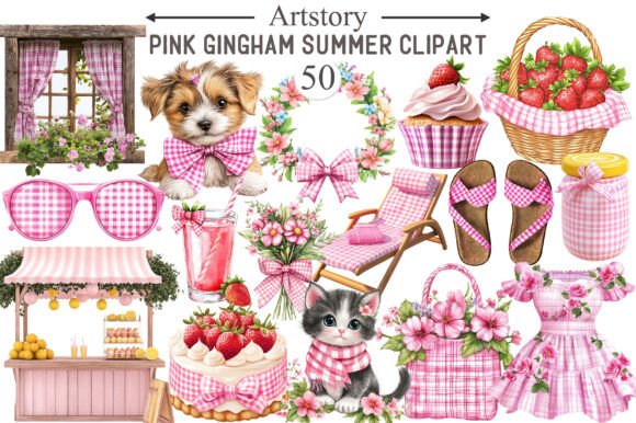 Download Bohemian Pink Gingham Summer Clipart - Clipart Collection