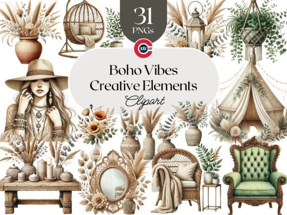 Download Boho Vibes Vintage Elements Clipart - Clipart Collection