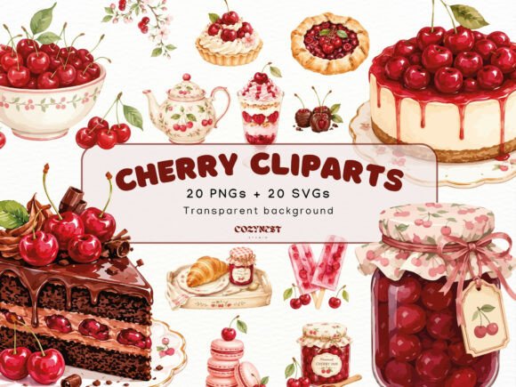 Download Cherry Watercolor Cliparts, Desserts PNG - Clipart Collection
