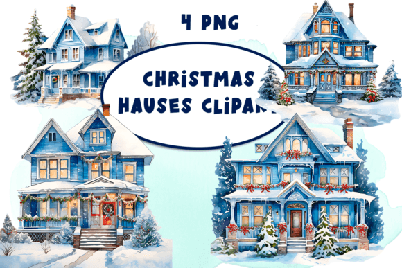Download Watercolor Christmas Houses Clipart - Clipart Collection