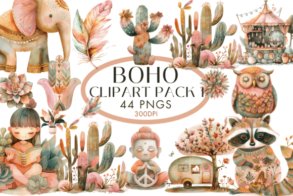 Download Watercolour Boho Clipart 44pngs - Clipart Collection