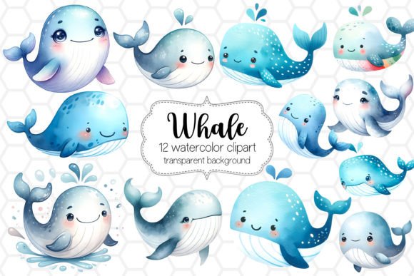 Download 12 Cute Whale Watercolor Clipart Bundle - Clipart Collection