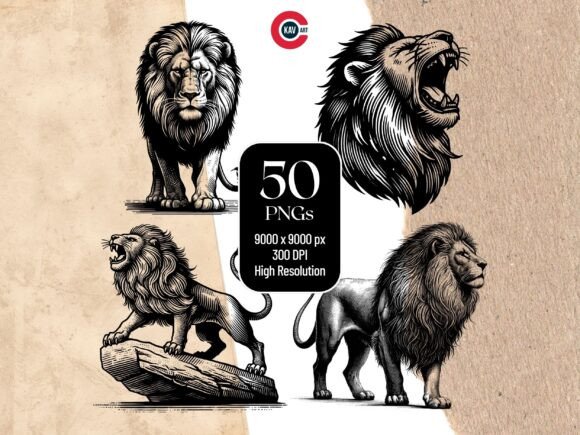 Download Angry Lion Roaring Vintage Style Clipart - Clipart Collection