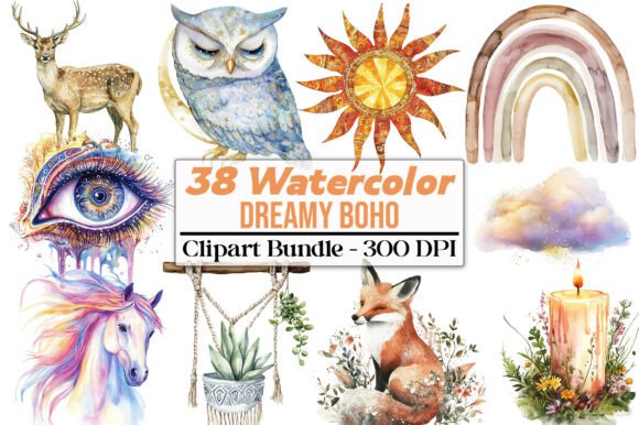 Download Watercolor Dreamy Boho Clipart PNG - Clipart Collection