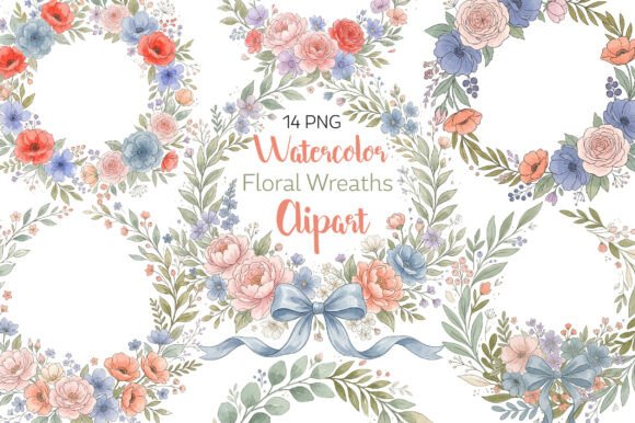 Download Watercolor Floral Wreaths Clipart Set - Clipart Collection