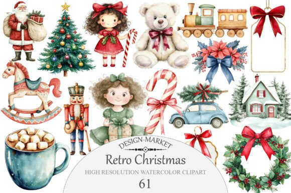 Download Retro Christmas Clipart Bundle - Clipart Collection