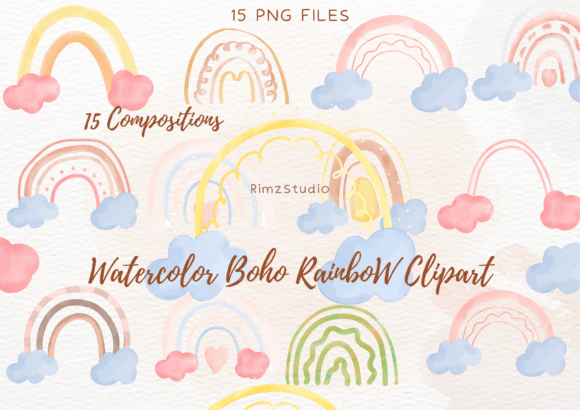 Download Watercolor Rainbow BOHO Clipart Png Set - Clipart Collection