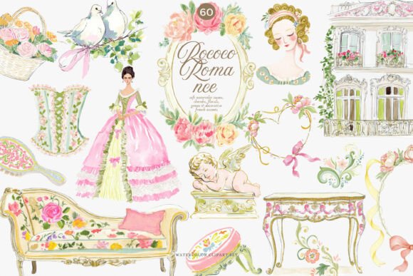 Download Watercolor Rococo Coquette Clipart Set - Clipart Collection